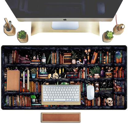 Desk Mat Forest Library Book Mouse Pad Big Desk Pad XXL Extended Gaming Large Mouse Pad for Desk Rubber Base Mousepad with Stitched Edges, Keyboard Mouse Mat for Work Game Office Home 31.5x15.7 in