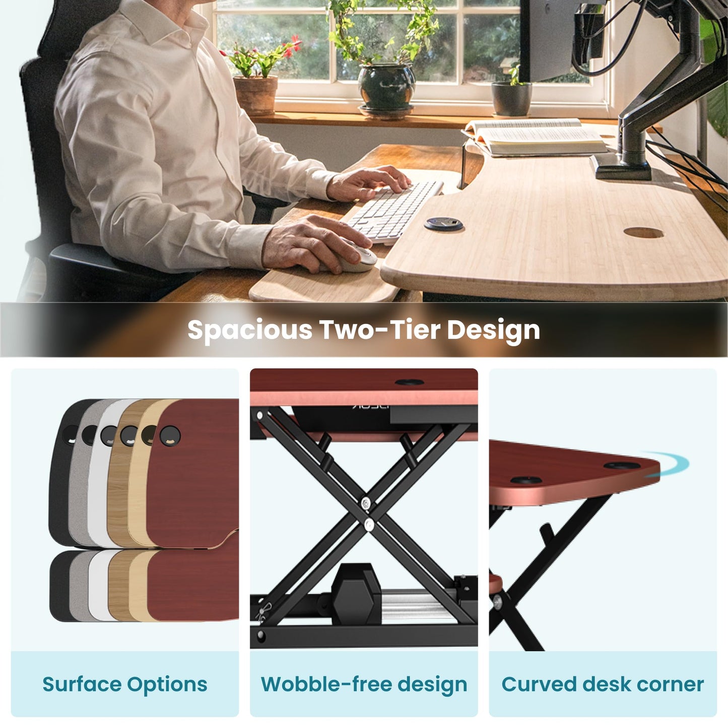 VERSADESK PowerPro 48 Inch Electric Standing Desk Converter – Push-Button Height Adjustable Sit to Stand Desk Riser for Multiple Monitors – Motorized Desktop Workstation with Wide Keyboard Tray