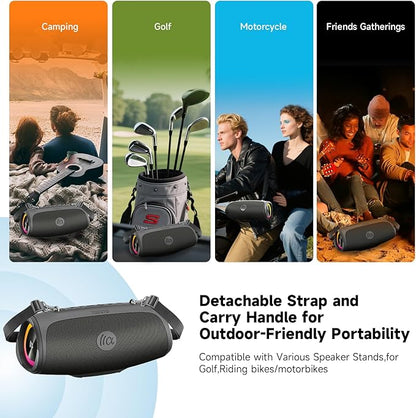 Portable Loud Bluetooth Speaker, 60W Large Subwoofer Wireless Bluetooth 5.3 with Powerbank USB Charge Out,Waterproof IPX7,Rugged Outdoor Boombox for Party,Beach,Golf Life,Pool, Shower,Bike Use