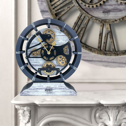ImprovingLife The Gears Clock Desk Clock 10 inches with Real Moving Gears Convertible into Wall Clock (Silver Glamour)