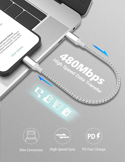 1ft USB C to Lightning Cable Short, [Apple MFi Certified] 2Pack USB C iPhone Charger PD Fast Charging, 12inch Nylon Braided Type C to Lightning Cord for iPhone 14 13 12 11 Pro Max Mini XR XS 8 SE iPad