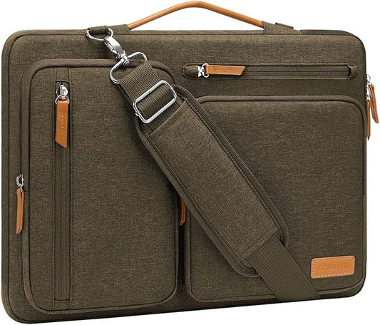 MOSISO 360 Protective Laptop Shoulder Bag,15 inch Computer Bag Compatible with MacBook Air M4 M3 M2/Pro A1990 A1707, Dell XPS Plus,Side Open Messenger Bag with 4 Zipper Pockets&Handle, Carob Brown
