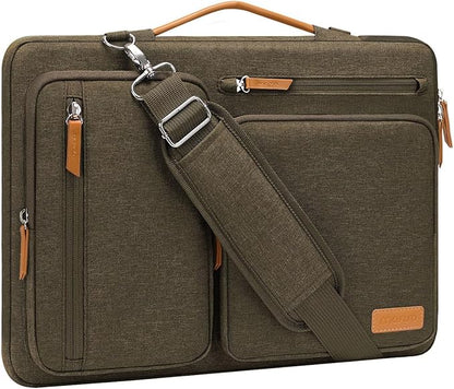MOSISO 360 Protective Laptop Shoulder Bag,13-13.3 inch Computer Bag Compatible with MacBook, HP, Dell, Lenovo, Asus Notebook,Side Open Messenger Bag with 4 Zipper Pockets&Handle, Carob Brown