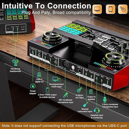 Podcast microphone bundle, live sound card, streaming audio mixer, podcast equipment bundle for PC/mobile live streaming, singing, gaming, soundboard with voice changer and noise reduction function