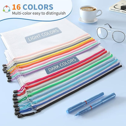 Umriox 32PCS Mesh Zipper Pouch, Zipper Bags for Organizing, A4, Letter Size, Storage Bags for Board Game, Puzzles, School Office Supplies