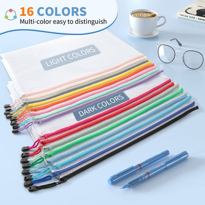 Umriox 32PCS Mesh Zipper Pouch, Zipper Bags for Organizing, A4, Letter Size, Storage Bags for Board Game, Puzzles, School Office Supplies