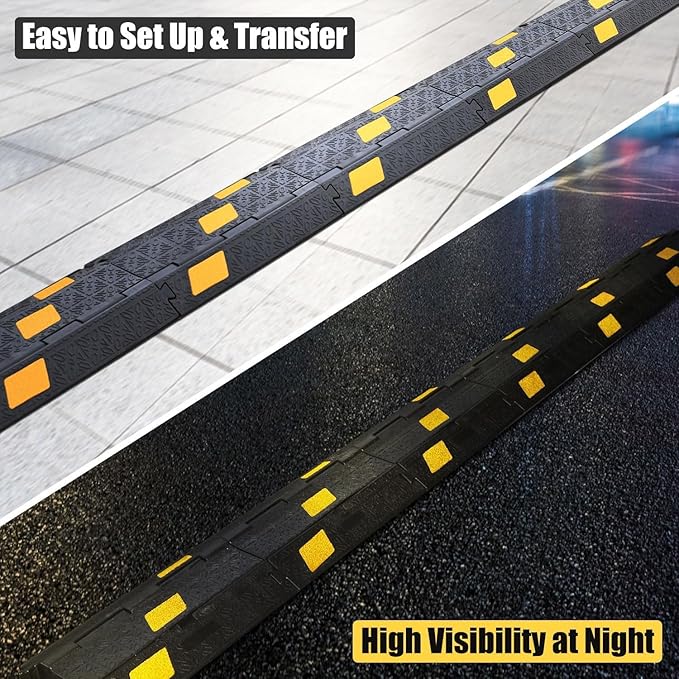 6 Pack 2-Channel Rubber Cable Protector Ramp, 17" x 10" x 1.8" inch Interlocking Floor Wire Cord Cable Cover, Visible at Night, Durable Rubber Speed Bump Hump Ramp (2-Channel 6 Pack)