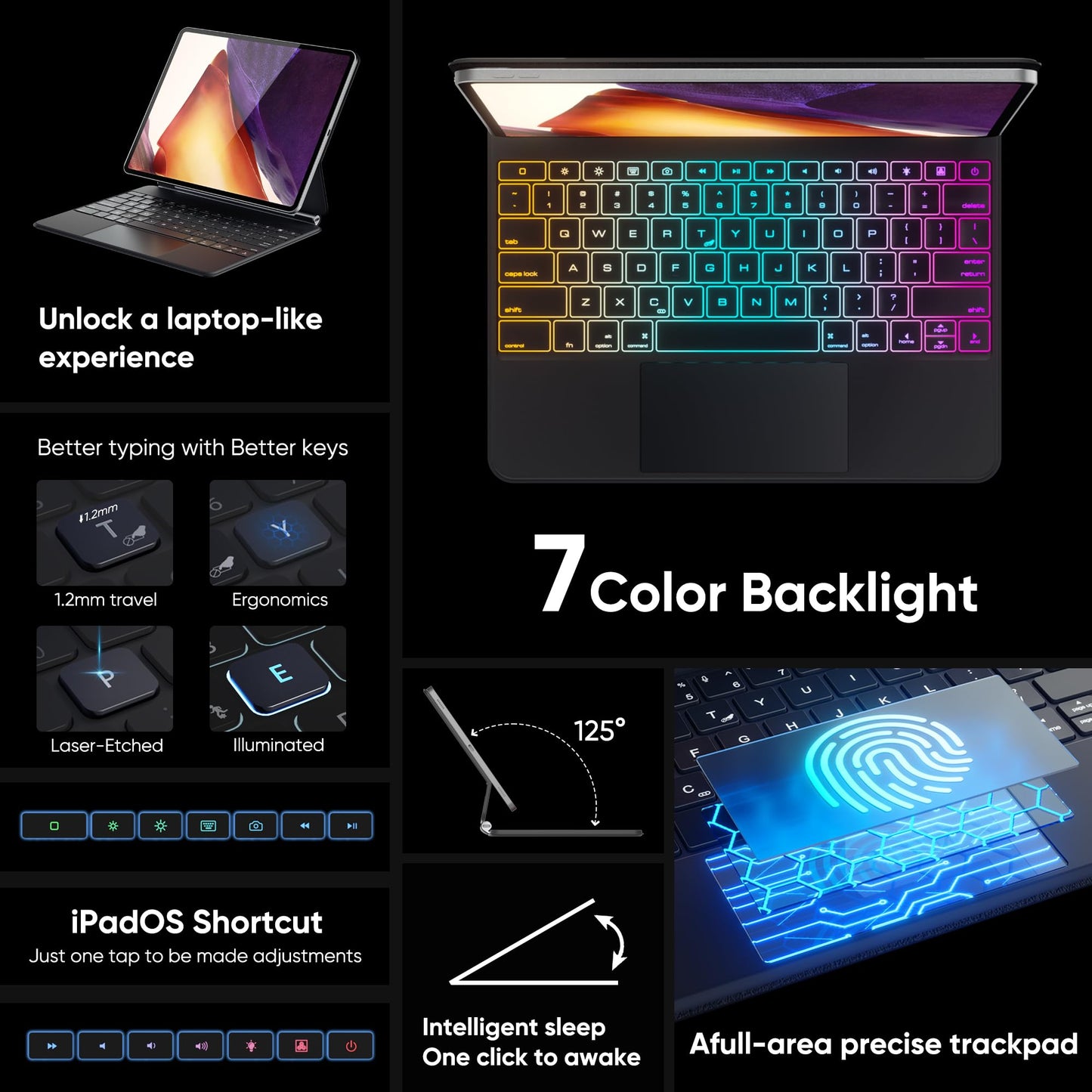 doqo Magic Keyboard Case for iPad Air 13 & iPad Pro 12.9" with Trackpad