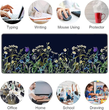 Weeds Flowers Large Mouse Pad,Gaming Keyboard Desk Pad,Extended Mouse Mat Non-Slip Rubber Base with Stitched Edges for Office Game Home XL 31.5"x11.8"