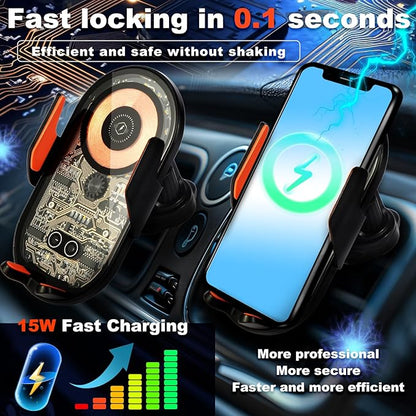Phone Holders for Your Car with Wireless Chargre - Metal Hook Clip, Auto Clamp Air Vent Cell Phone Car Mount, Hands Free Universal Automobile Cradle Fit for iPhone Android and All Smartphones