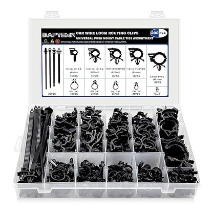 200 PCS Car Wire Loom Routing Clips Assortment Kit 14 Sizes Wiring Harness Routing Clips Push Mount Cable Zip Tie Replacement Parts for Universal Honda GM Mazda