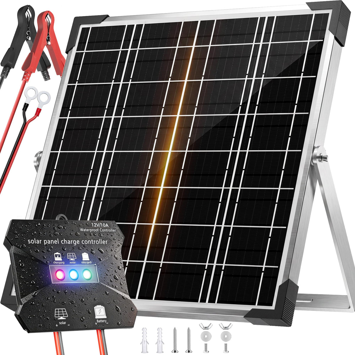 Voltset 20W 12V Solar Panel Battery Charger Trickle Maintainer Kit