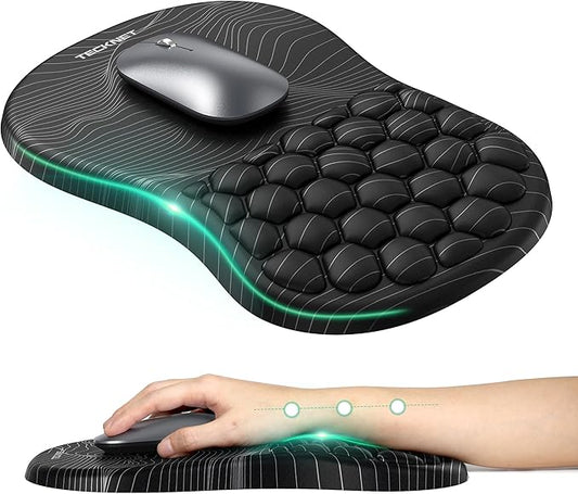 TECKNET Ergonomic Mouse Pad with Wrist Rest, Soft Mousepad with Massage Design, Memory Foam and Non-Slip PU Base for Pain Relief, Gaming Mouse Pad for Desk, Home, Office, 12x8 Inches, Black White