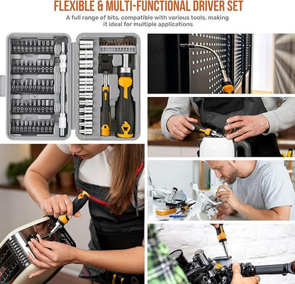 Hi-Spec 78pc Multi Screw Driver Bit Set and 1/4 inch Socket Set with Handles. Flexible Extension, Precision, Torx and Tamperproof 1/4 inch Hex Screwdriving Bit Accessories in a Case