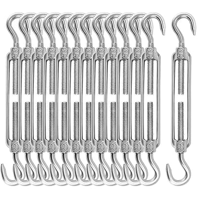 13 Pack M6 Turnbuckle Hook & Hook Turnbuckles, 304 Stainless Steel Turnbuckle, Heavy Duty Turnbuckle for Wire Rope Tension