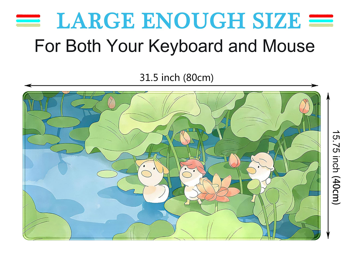 Green Cute Anime Desk Mat Kawaii Cartoon Ducks Gaming Mouse Pad XXL Large Anime Girl Gamer Mousepad Women Office Decor Desk Pad Aesthetic Lotus Leaf Laptop Keyboard Pad Computer Mat 31.5x15.75 in