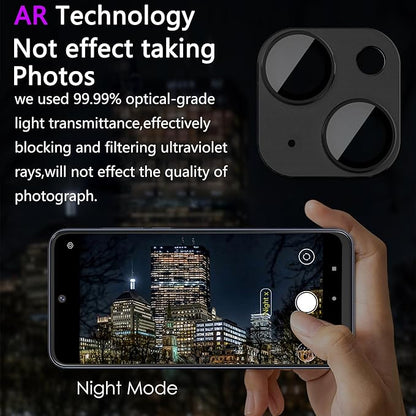 2 Pack Camera Lens Protector for iPhone 14 / iPhone 14 Plus,[Not Easy to Breakn ] AR Tempered Glass Strong Adsorption Metal Camera Cover Screen- black