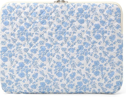 Puffy Laptop Sleeve 13-15.6 Inch Cute Quilted Laptop Protective Case Padded Floral Computer Sleeve for MacBook (B-Blue, 11 Inch)