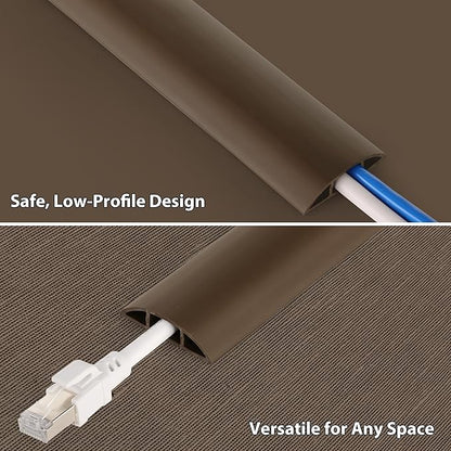ZhiYo 3.6ft Cord Covers for Wires on Floor, Cord Hider Floor Hide Extension Cords, Soft PVC Cable Cover Cable Protector, Wire Cavity W0.62in H0.31in, Vintage Coffee