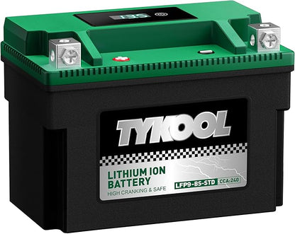 TYKOOL YTX9-BS -STD 240CCA Lithium LiFePO4 Motorcycle Battery,2X Cranking Amps,5X longer life,Powersports battery,for Scooter,ATV,UTV (Polaris 150cc),BMW (310cc,650cc,1000cc),Honda,Kawasaki