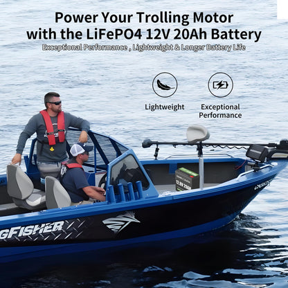12V 20Ah Lithium LiFePO4 Battery, 4000+ Deep Cycles Rechargeable Battery for Kayak Fish Finder, Lighting, Back-up Power and Radio