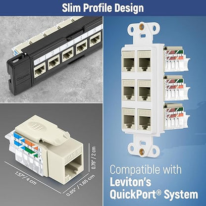 Everest 45° Angled RJ45 Cat6 Keystone Jacks 10-Pack in Ivory - Slim Profile Female RJ45 Connectors - Cat 6 Keystone Jack - Compatible with 45° Angled Speed Termination Tool - 45Term (B0BL3GS7ZY)