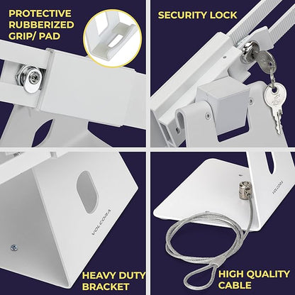 Volcora Anti-Theft Tablet Stand iPad Security Holder with Lock, White 10-13 Inch Kiosk Stand Mount, Swivel, Adjustable, for iPad Pro, Air, POS Register, Retail Business, Checkout, Cashier