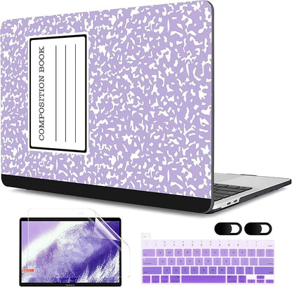 MEEgoodo Case for MacBook Pro 13 inch Case with M2 Chip 2022 2021 2020 New A2338 M1 A2251 A2289, Hard Shell with Keyboard & Camera Cover Compatible with 13 inch MacBook Pro, Composition Book Purple