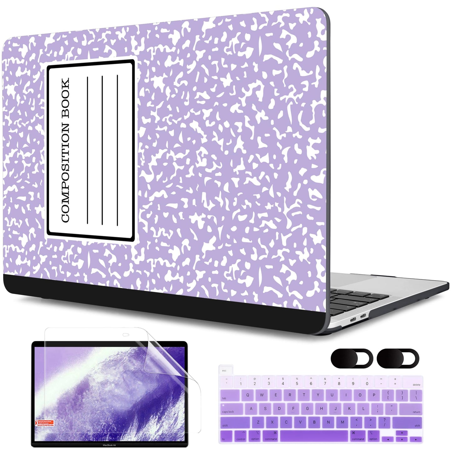 MEEgoodo Case for MacBook Pro 13 inch Case with M2 Chip 2022 2021 2020 New A2338 M1 A2251 A2289, Hard Shell with Keyboard & Camera Cover Compatible with 13 inch MacBook Pro, Composition Book Purple