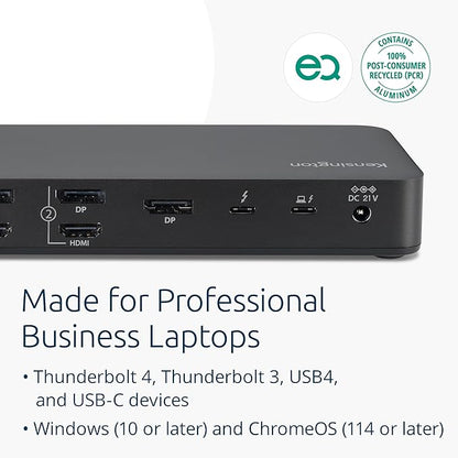 Kensington SD5910T DisplayLink Docking Station Thunderbolt 4, Quad 4K for MacBook Pro/Air M1/M2/M3/M4 with Pro and Max Chipsets, 100W PD, HDMI/DP/TB4, SD/Micro SD Card Slots (K35233NA)