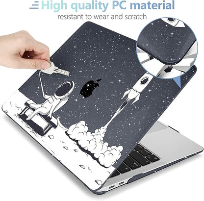 MEEgoodo MacBook Air Case 13.3 Inch - Hard Shell with Keyboard Cover & Touch ID - Astronaut Rocket Glitter