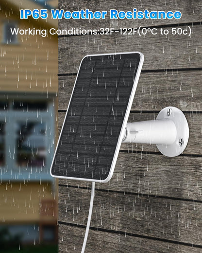 5W Solar Panel for Ring Camera, Solar Panel Charger Compatible with Ring Spotlight Plus/Pro Stick Up Outdoor Cam Battery, 10ft Cable with USB-C to Barrel Plug Adapter & Micro-USB Adapter, 2 Pack