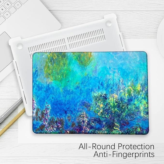 Compatible with MacBook Pro 13 inch Art Case Skin, 2022, 2021, 2020-2016 Release A2289/A2251/A2338 M1 Plastic Watercolor Hard Shell with Keyboard Cover & Screen Protector (Wisteria by Claude Monet)