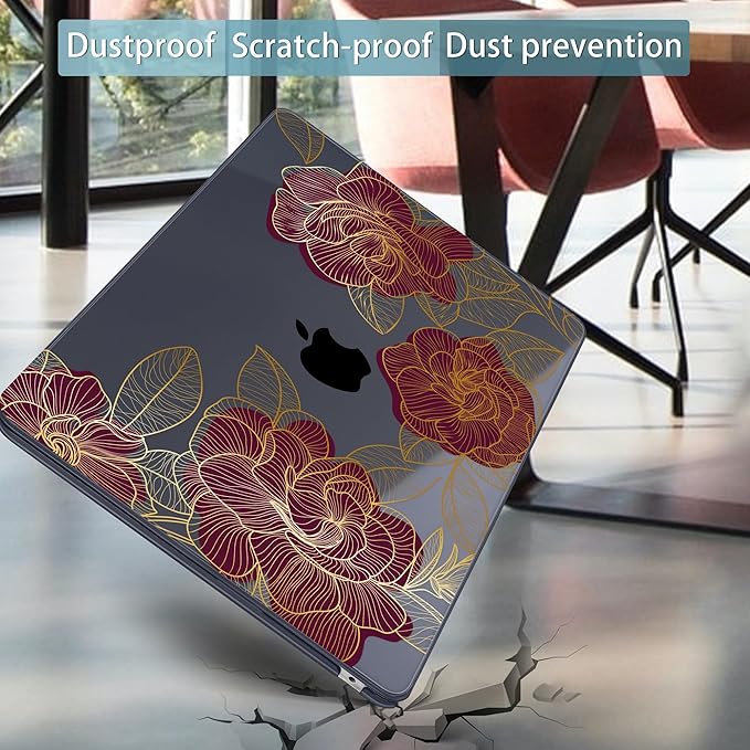 Mektron for 2025 M4 MacBook Air 13.6 Inch A3240 Case Fits 2023 A2681 M2 2024 A3113 M3 Chip with Liquid Retina Display Touch ID, Printed Plastic Hard Shell Cover for MacBook Air 13.6", Golden Rose