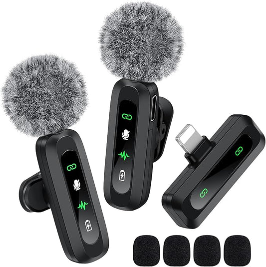 GoorDik Wireless Lavalier Microphone for iPhone Recording Clip-on Mini Mic for iPhone/for iPad Video Recording with Rotatable Clip&Denoise Recording, Portable Mic Set for Content Creators