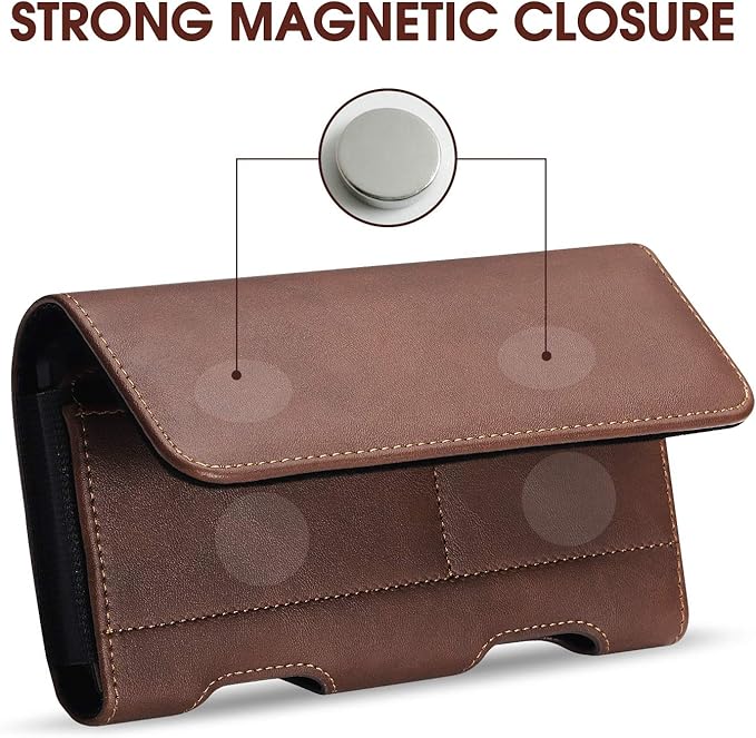 BECPLT for iPhone 17 Pro Max 16/15/14/13/12/11 Plus Holster Case Belt Clip Case Leather Holster Pouch with Card Holder for Galaxy S25+ S24/S23/S22/S21 Plus Brown
