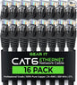GEARit Cat 6 Ethernet Cable (16-Pack 1 Foot) Cat6 Network Patch, 10Gbps, RJ45, Snagless Cord, Gold-Plated Connectors, Internet for PC, TV, Tablet, Router, Printer, Servers, IT Data Center - Black