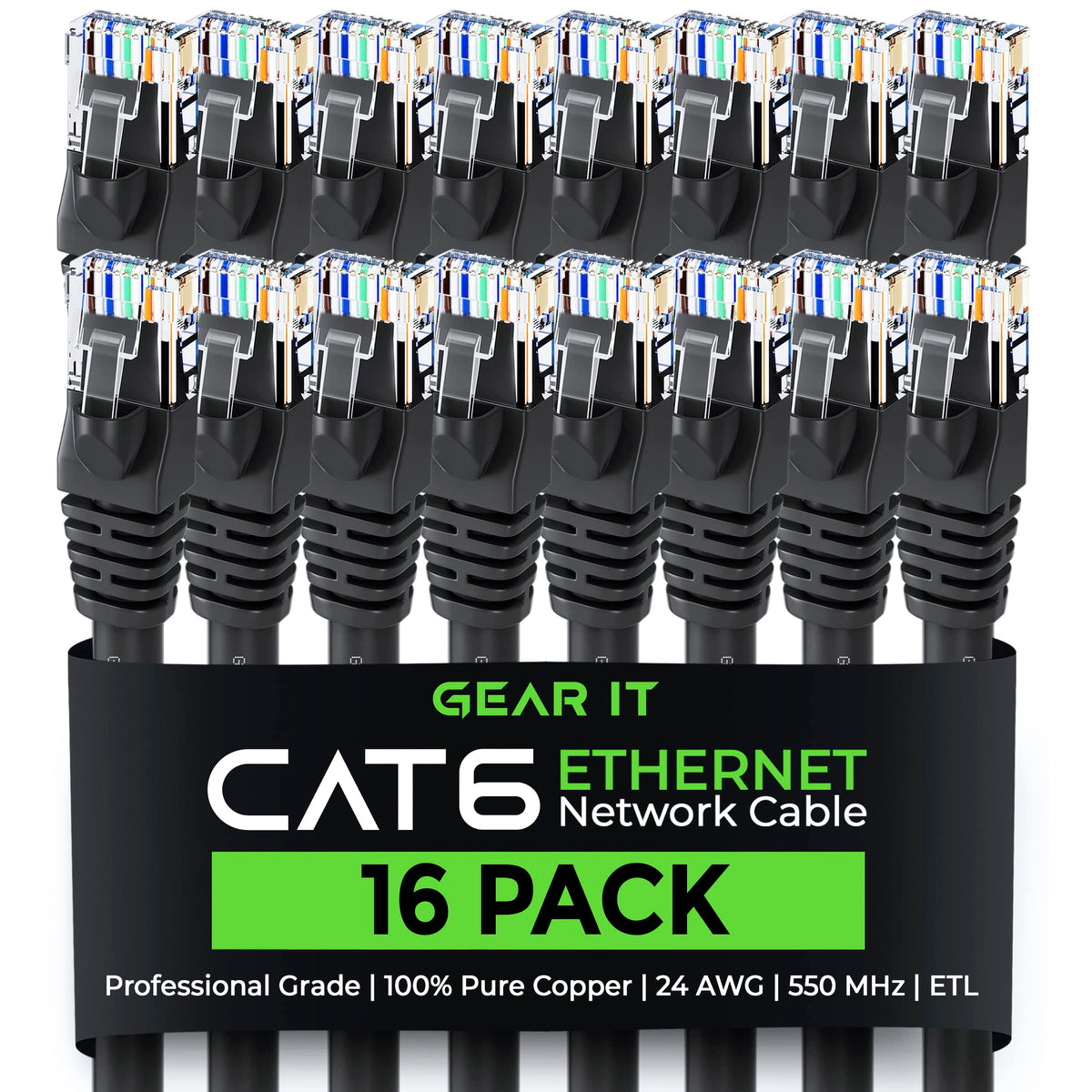 GEARit Cat6 Patch Cables Cat 6 Ethernet Cable 3 ft 16-Pack Black