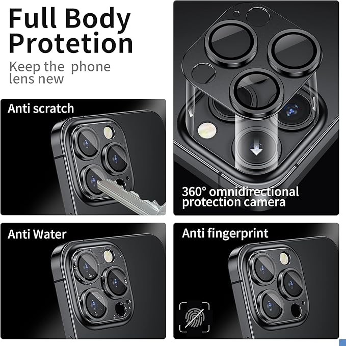 Camera Lens Protector for iPhone 14 Pro/iPhone 14 Pro Max, Alloy Metal Camera Cover with Tempered Glass Screen Protector Accessories,Black 2 Pack