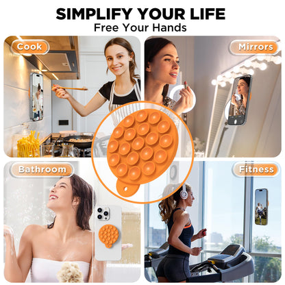 HSAOHD Magnetic Suction Cup Phone Mount with MagSafe, Silicone Hands-Free Grip Holder for iPhone Case and Android, Mirror Shower Phone Stand for Makeup FaceTime Gym Kitchen Bathroom, Orange
