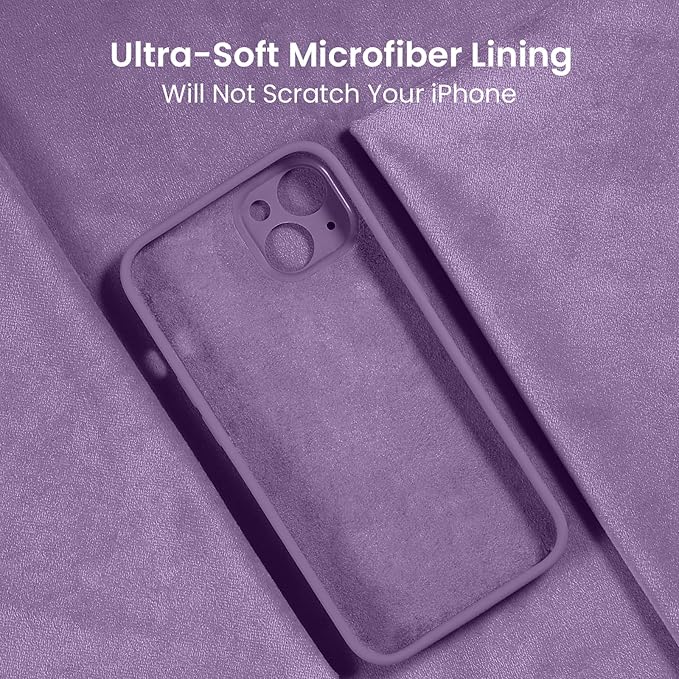 FireNova Designed for iPhone 14 Case, Silicone Upgraded [Camera Protection] Phone Case with [2 Screen Protectors], Soft Anti-Scratch Microfiber Lining Inside, 6.1 inch, Light Purple