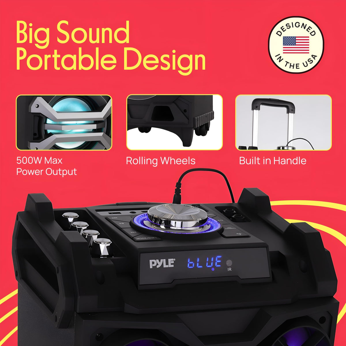 Pyle 500 Watt Portable BT Connectivity Karaoke Speaker System - PA Stereo with 8" Subwoofer, DJ Lights Rechargeable Battery Microphone, Recording Ability, MP3/USB/SD/FM Radio - PWMA325BT