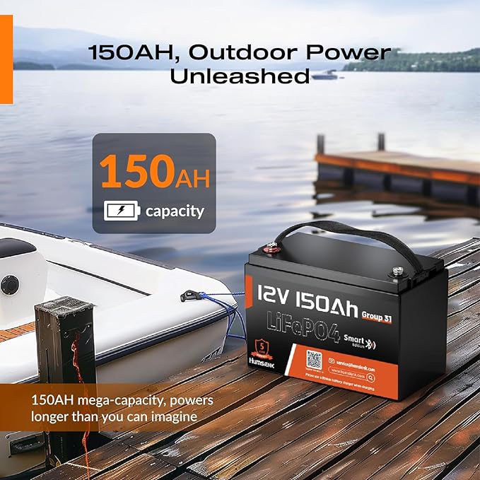 12V 150Ah LiFePO4 Lithium Battery BCI Group31 Bluetooth 2Pack,Built-in 110A BMS, Deep Cycle Battery for Solar, RV, Marine, Off-Grid Applications - 15000+ Life Cycles, Safe & Lightweight