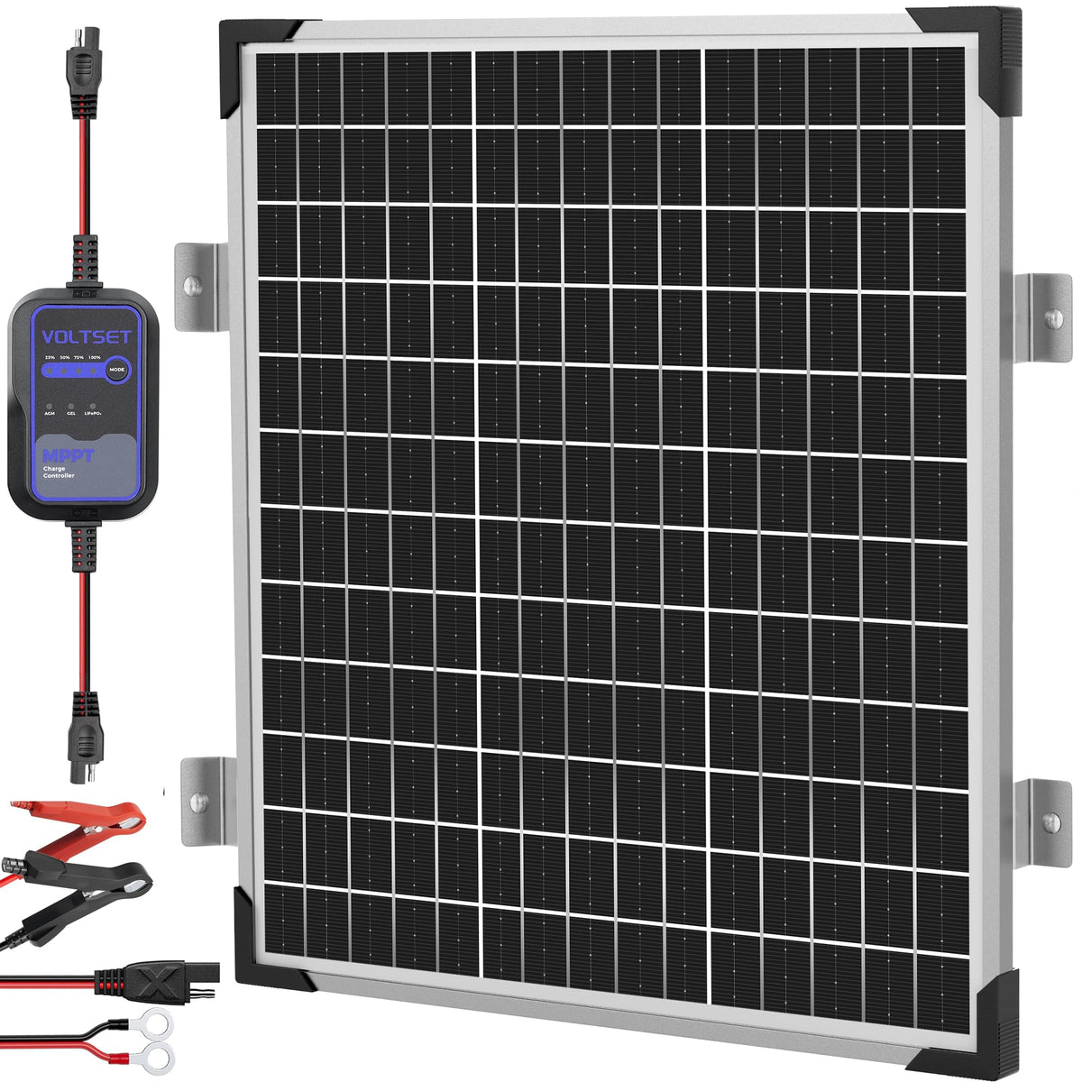 Voltset 20W 12V Solar Panel Battery Charger Trickle Maintainer Kit