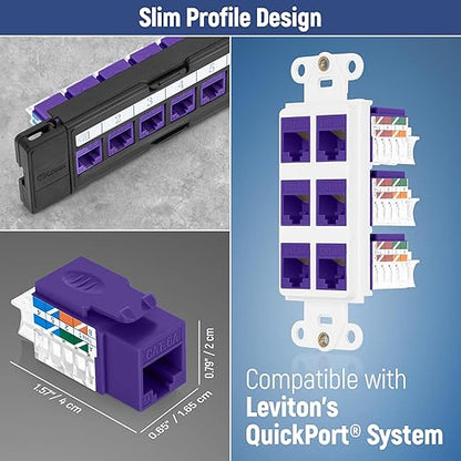 Everest 45° Angled RJ45 Cat6A Keystone Jacks 10-Pack in Purple - Slim Profile Female RJ45 Connectors - Cat 6A Keystone Jack - Compatible with 45° Angled Speed Termination Tool - 45Term (B0BL3GS7ZY)