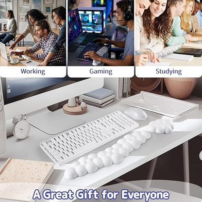 Cloud Wrist Rest for Keyboard and Mouse, Memory Foam PU Leather Keyboard Wrist Rest with Ergonomic Support, Non-Slip Base, Cute Arm Rest Pad & Palm Cushion, Office Desk Accessory, White