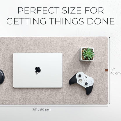 Nordik Large Felt Desk Mat – Stone Oat Beige – 35 x 17 inch – Computer Desk Mat – Keyboard and Mouse Pad – Large Desktop Felt Pad
