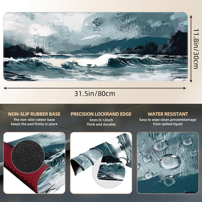 Galdas Gaming Mouse Pad XXL XL Large Long Extended Big Mousepad Non-Slip Rubber Keyboard Mouse Pad with Stitched Edges for Laptop Home Office (31.5x11.8x0.08 Inch) … (Ink Painting)
