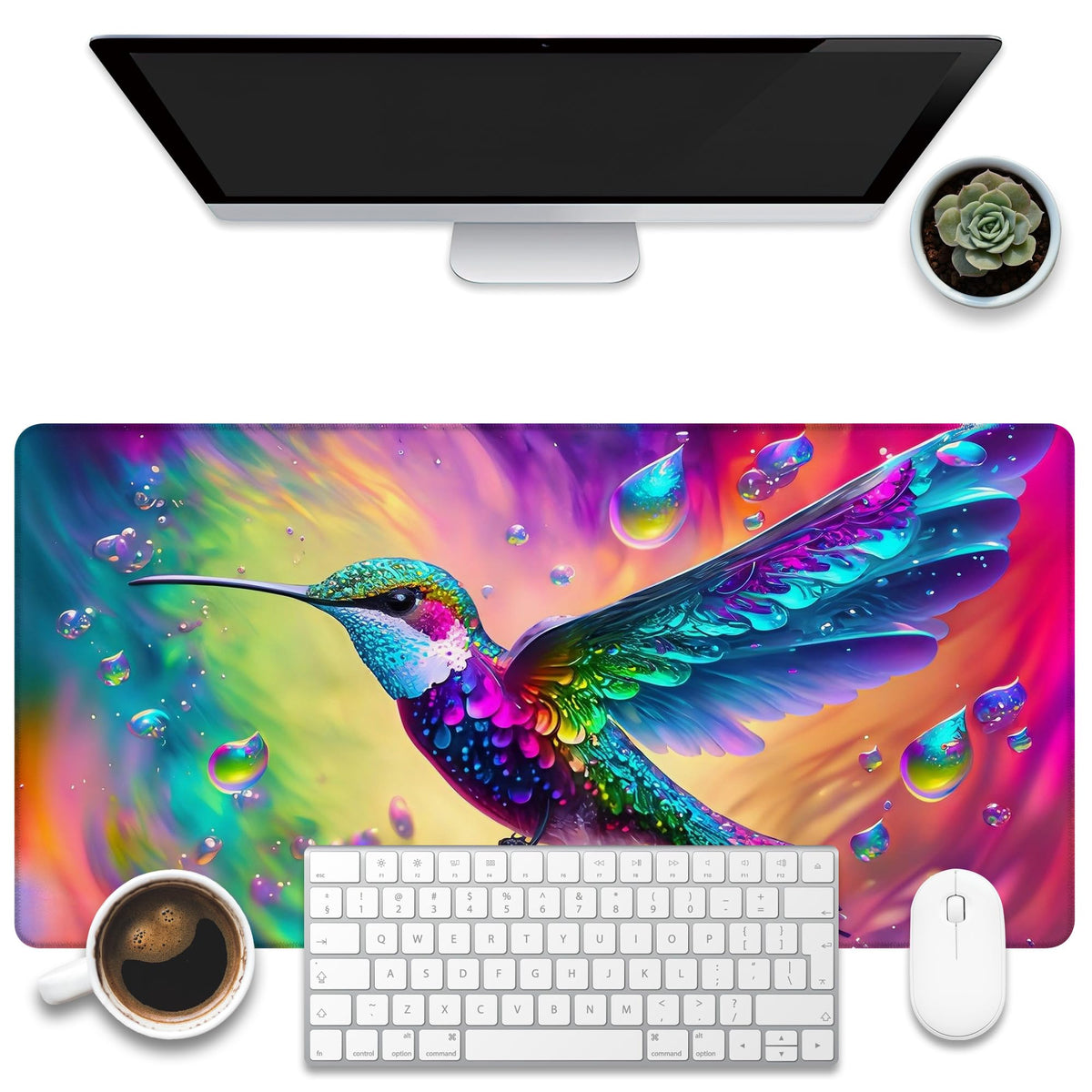 KOAIWPAE Desk Mat, Watercolor Pink Flowers Desk Pad, Green Leaves Flowers Large Gaming Mouse Pad for Desk, 31.5"x15.7" Extended Big Computer Keyboard Mouse Pad with Non-Slip Base and Stitched Edge