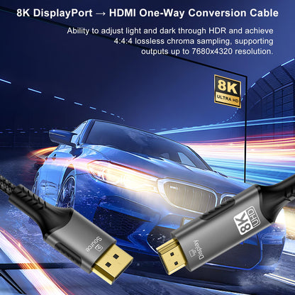 FDBRO 8K DisplayPort to HDMI Cable Uni-Directional Braided Cord-2M (6.6FT)
